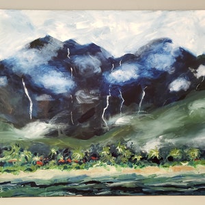 Original Hanalei Bay Hawaii Acrylic - a large painting  on canvas  - perfect wedding gift!