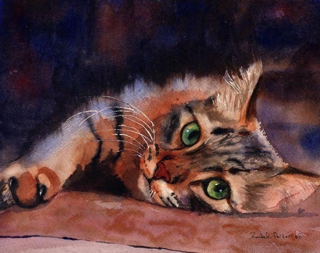 Tabby Cat Art Print of My Watercolor Painting .floored II. Large Huge ...
