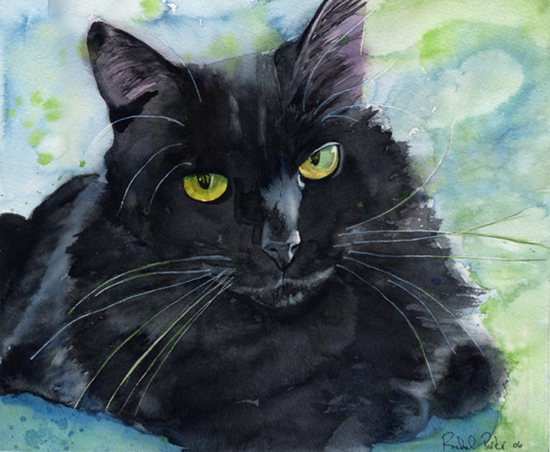 Black Cat Art Painting PRINT Watercolor Rachel Parker Large Huge Big ...