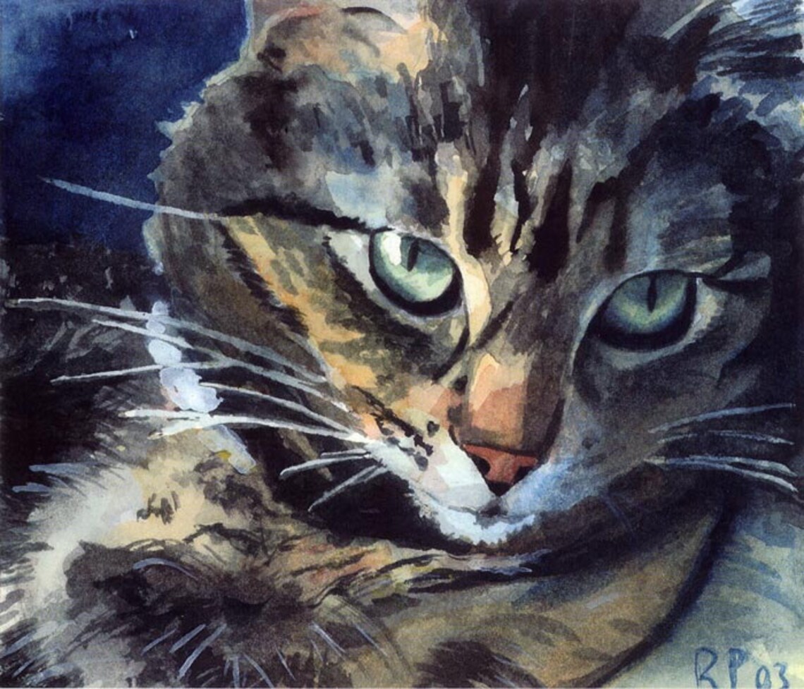 Maine Coon Tabby Cat Art Print of My Watercolor Painting Reproduction ...