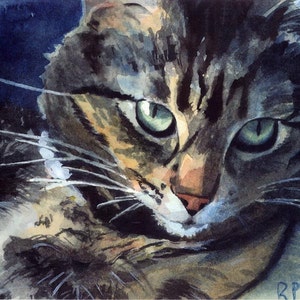 Maine Coon Tabby Cat Art Print of My Watercolor Painting Reproduction ...