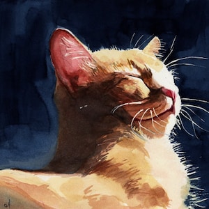 Orange Marmalade Tabby Cat Art Print of my watercolor painting Big Large