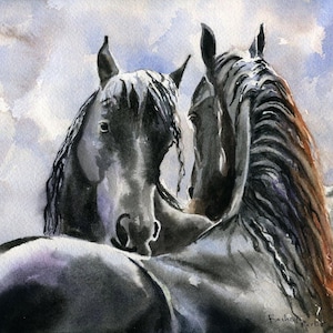 Friesian Horse art Morgan Warmblood Yearling Print of a watercolor Painting Big Large Huge Girls Teens Horse Lover Unique Gift