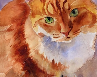 Orange Marmalade BiColor Tabby Cat Art Print of my watercolor painting