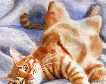 Orange Ginger Tabby Cat Print of Painting Art Marmalade  watercolor artwork