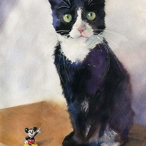 Tuxedo Cat art print Cat giclee Short Haired Cat Lover Gift Watercolor Painting Picture Decor