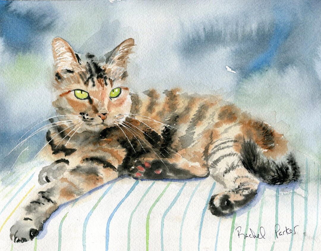 Tabby Cat Art Painting PRINT Watercolor Painting Rachel Parker ...