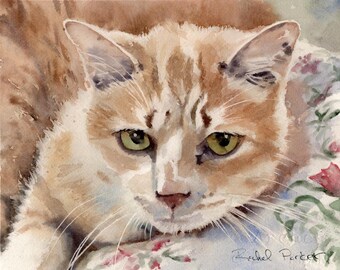 Print of my Orange Tabby Cat Watercolor Painting  Options for Big, Hand Painted art on Canvas available