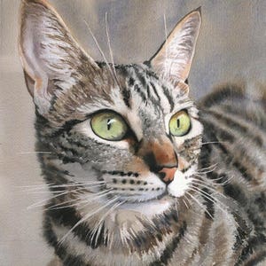 Tabby Cat Art Print of my watercolor painting Brown Gray Black Tiger Striped Large Big Huge Canvas Custom