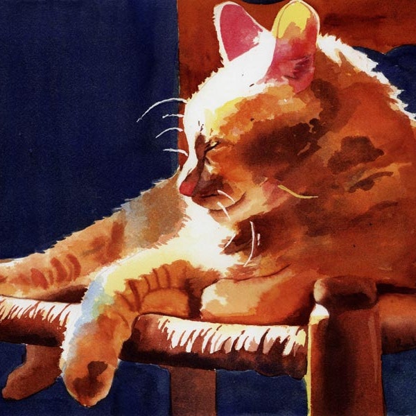 Orange Marmalade Tabby Cat Art Painting PRINT Watercolor painting  Rachel Parker Artist Custom hand painted handmade huge large