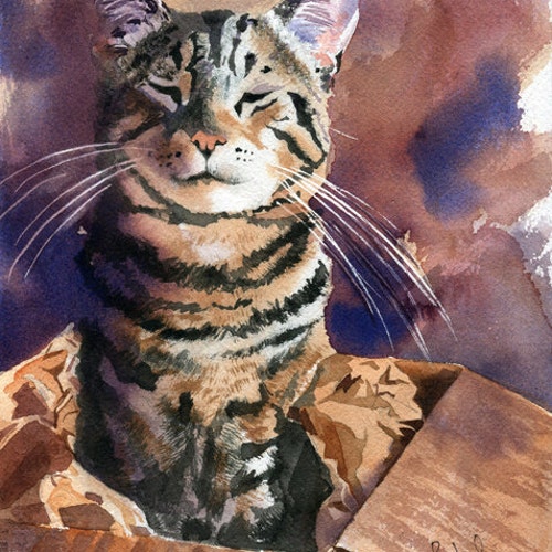 Brown Tabby Cat Art Print of My Watercolor Painting Cat in a - Etsy