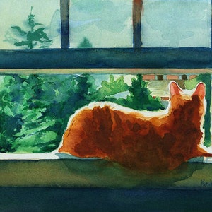Orange Marmalade Tabby Cat Art Painting PRINT Watercolor painting  Rachel Parker Artist Custom hand painted handmade huge large