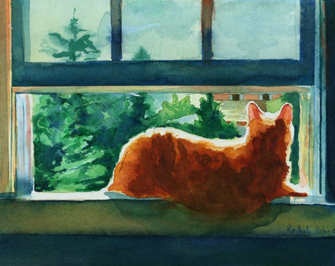 Orange Marmalade Tabby Cat Art Painting PRINT Watercolor Painting