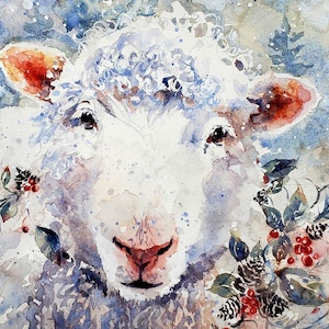 Advanced Christmas Watercolor Painting Tutorial  of a Festive Sheep Watercolor Holiday Card Project