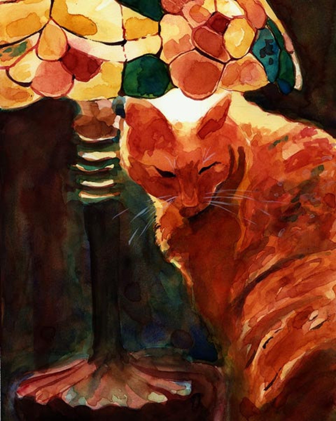 Orange Marmalade Tabby Cat Art Print of My Watercolor Painting Custom