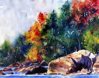 Landscape River Art Print of my watercolor painting of Saluda River