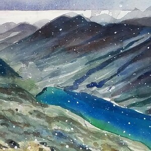 Original Suicide Peaks in Alaska Watercolor Landscape Painting