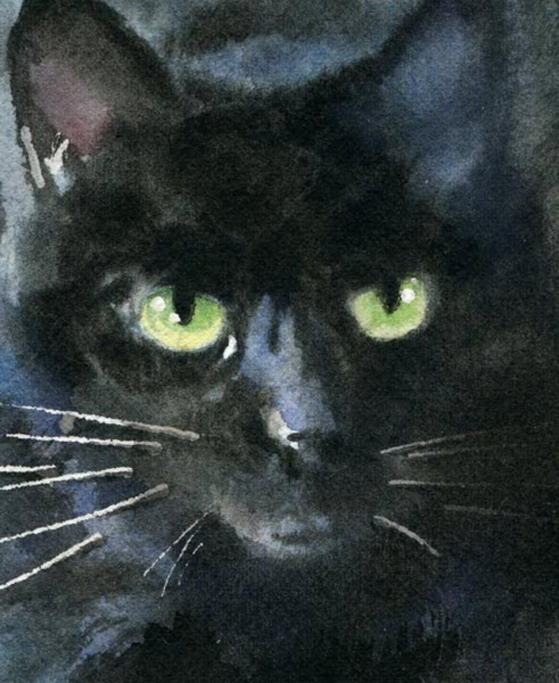 Black Cat Art PRINT of a Watercolor Painting Pet Portrait 4 Christmas ...