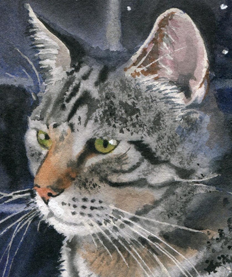 Tabby Cat Art Painting PRINT Watercolor Painting Rachel Parker ...