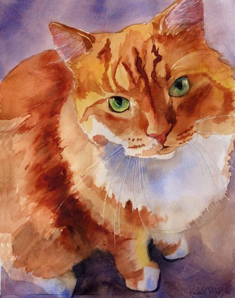 Marmalade Tabby Cat Art Print of a Watercolor Handmade Etsy