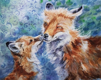 Original 11x14 Red Fox Art Watercolor Painting