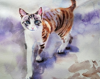リンクスポイントシャム猫の肖像画 ウォールアートプリント 水彩画