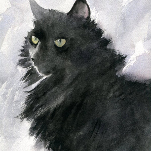 Black Cat Art Painting PRINT Watercolor painting  Rachel Parker rachelsstudio Artist Artwork Custom hand painted handmade huge large big