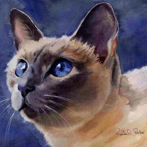 Lilac Traditional Applehead Siamese Cat Art Print of my watercolor painting Big Large Huge