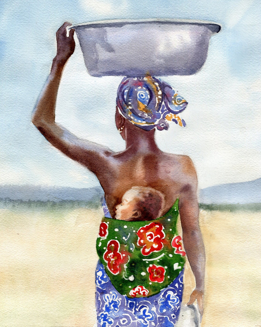 African American Black Woman Mother Art Print Watercolor 