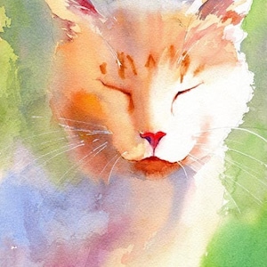 White Ginger Marmalade Tabby Cat art Print of my watercolor painting Big Large Huge Giclee Custom Hand Painted