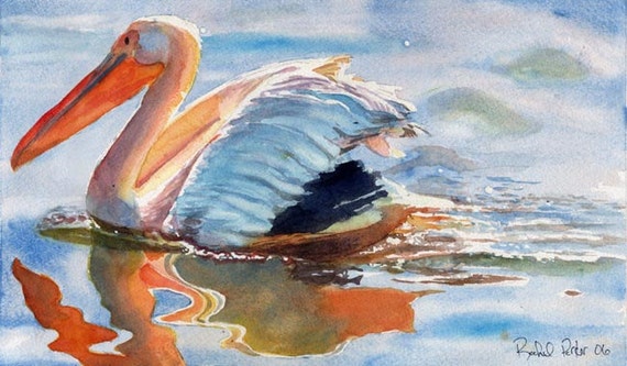 Pelican Art Print Of My Watercolor Painting Ocean Sea Beach Etsy