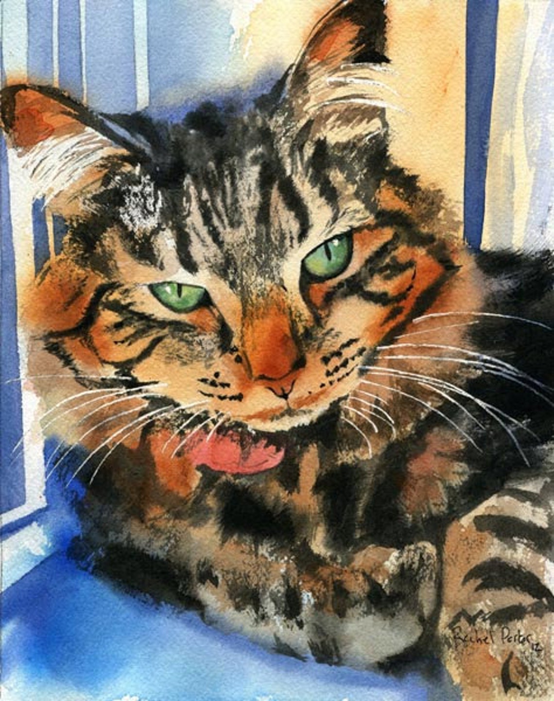 PRINT Maine Coon Tabby Cat Art Watercolor Painting - Etsy