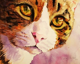 Original Tabby Watercolor Painting  Loose  Painterly Impressionistic Art Tabby Cat Decor Brown Tabby Cat Lover Gift