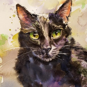Intermediate Watercolor Painting Tutorial  - Black Cat Watercolor Lesson
