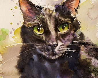 Intermediate Watercolor Painting Tutorial  - Black Cat Watercolor Lesson