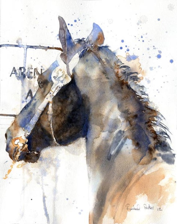 Giclee Print Watercolor Painting Morgan Friesian Black Horse Art watercolor