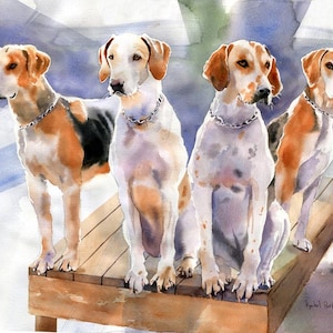 Penn-Marydel Hound dogs art Foxhunt Print of my watercolor painting