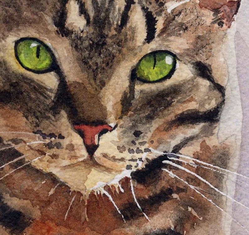 Brown Tabby Cat Art Print of my watercolor painting Artwork Artist huge large big hand painted custom giclee reproduction image 2