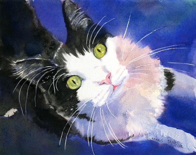 Tuxedo Cat Black White Art PRINT of My Watercolor Painting Etsy