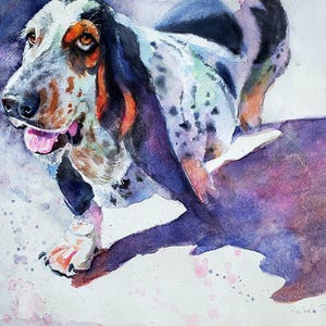 Basset Hound art print Basset Lover Gift Dog Watercolor Painting Funny Dog Nursery Decor  Cute Animal Picture Dog Decor