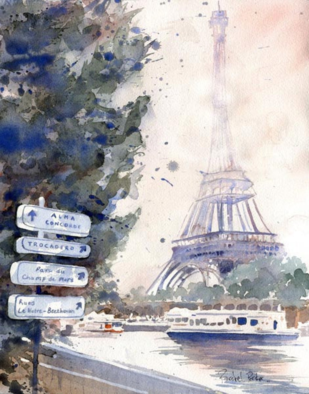 Eiffel Tower Art Print Travel Painting Wedding Honeymoon Gift La Tour ...