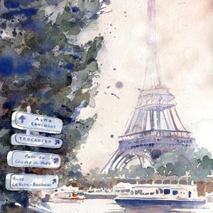 Eiffel Tower Art Print Travel Painting Wedding Honeymoon Gift La Tour Eiffel Paris France Europe from a watercolor painting big large