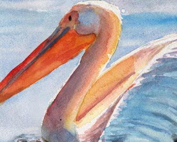 Pelican Art Print Of My Watercolor Painting Ocean Sea Beach Etsy