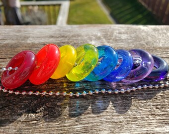 14 Gorgeous Rainbow Transparent and Opaque Lampwork Artisan Handmade Beautiful Glass Ring Beads.