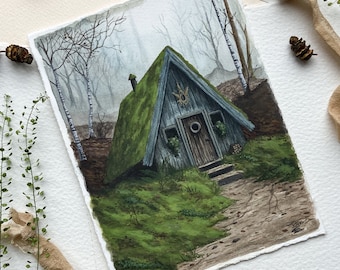 Witch Retreats - House of the Moss Witch - witches house original painting