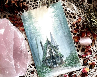 ORIGINAL Witch Retreats painting - Rambling Rose Cottage - witches house witchcore