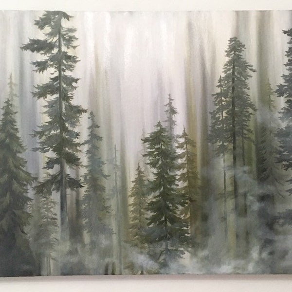 Misty Northern Forest landscape oil painting - Changeable Winds