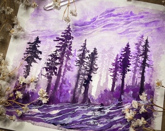 The Sugilite Forest miniature version - original watercolour and gouache painting