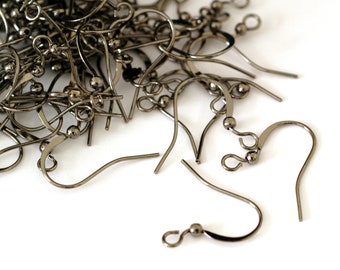 50pcs Gunmetal Finish Bead Earwire Brass Hooks KK-Q369-B