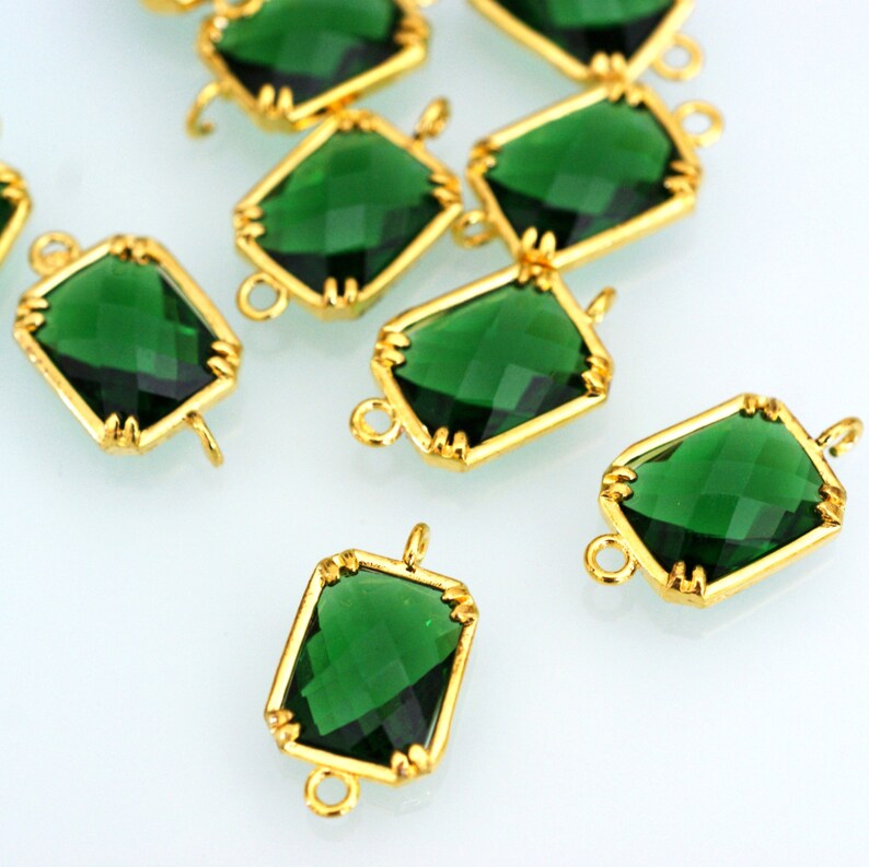 Top Quality 3pcs Green Glass Polished Real Gold Plated Brass Links GLAA